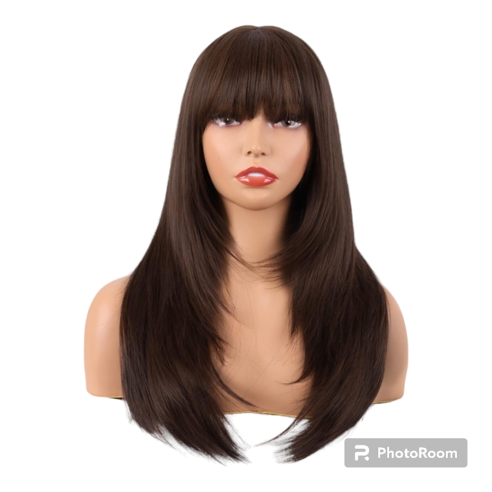 24 Inch/60 cm Long Straight Layered with Bangs Synthetic Hair Shoulder Length